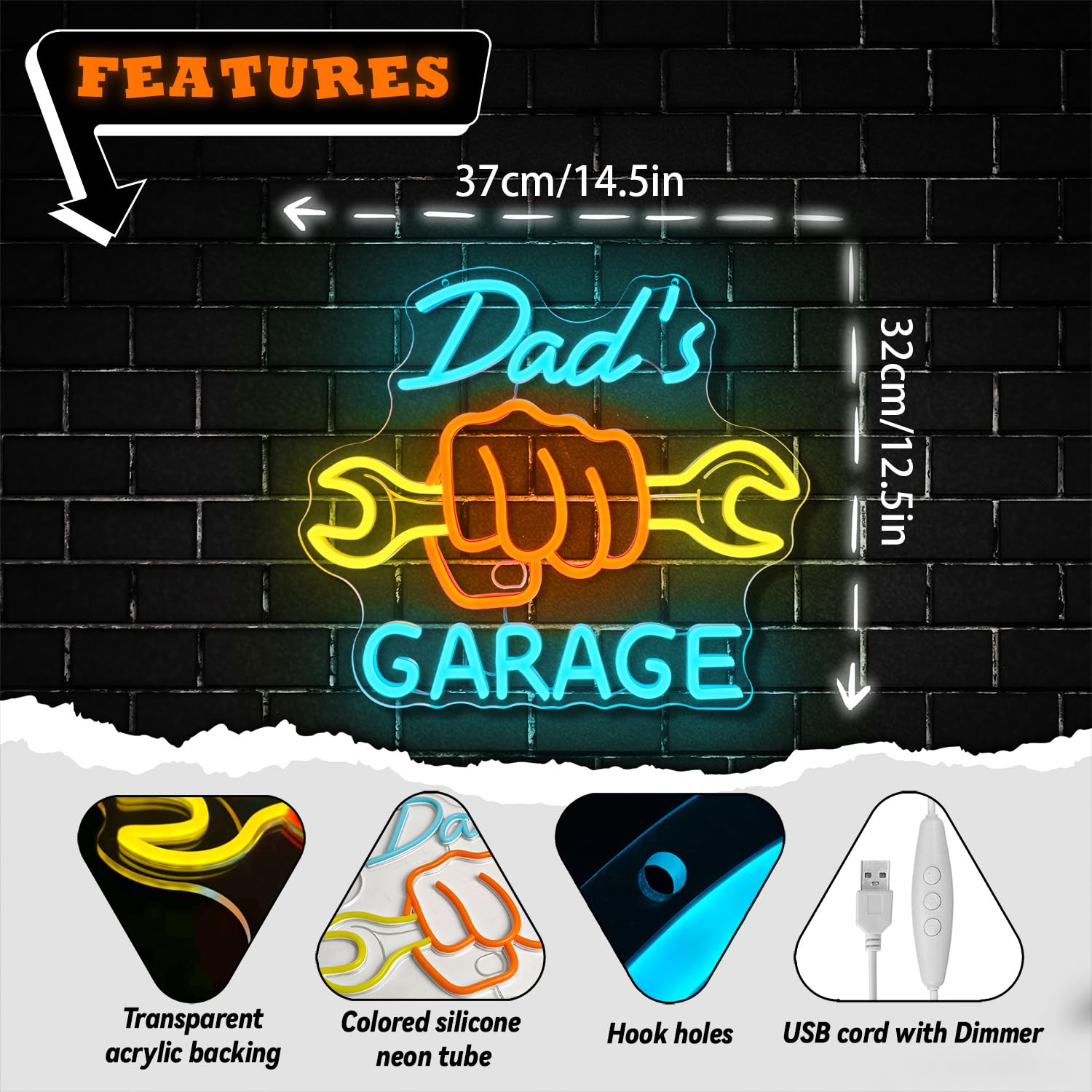 Dad’s Garage Neon Sign for Wal - огляд і ціна Auto Repair Shop Design